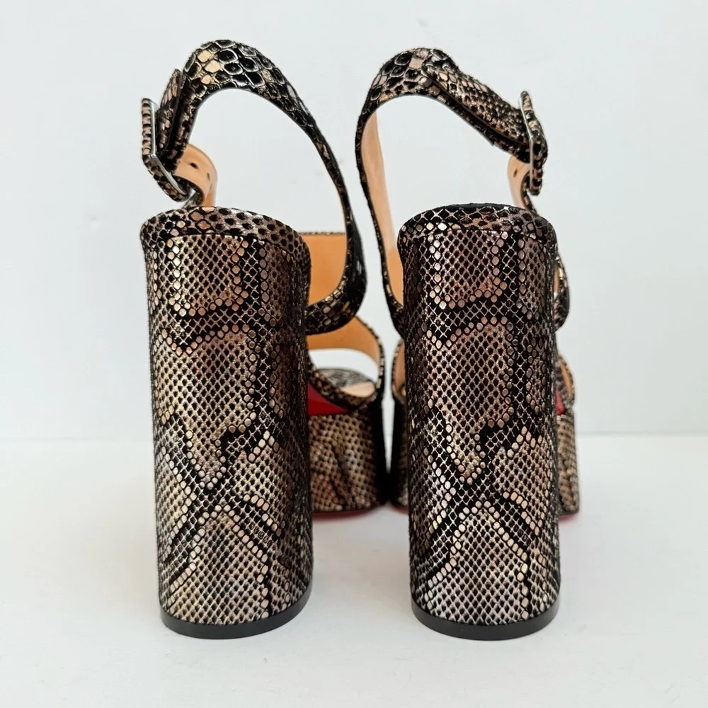 Christian Louboutin Black Gold Snakeskin Foolish 130 Platform Sandals EU 38.5